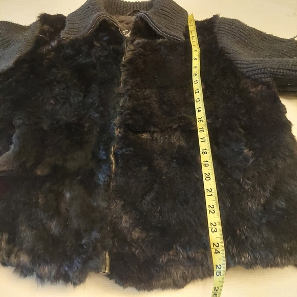 Nika Black Faux Fur Knit Puff Sleeves Bomber Jacket Y2K Baddie Moto Size L - Picture 13 of 14